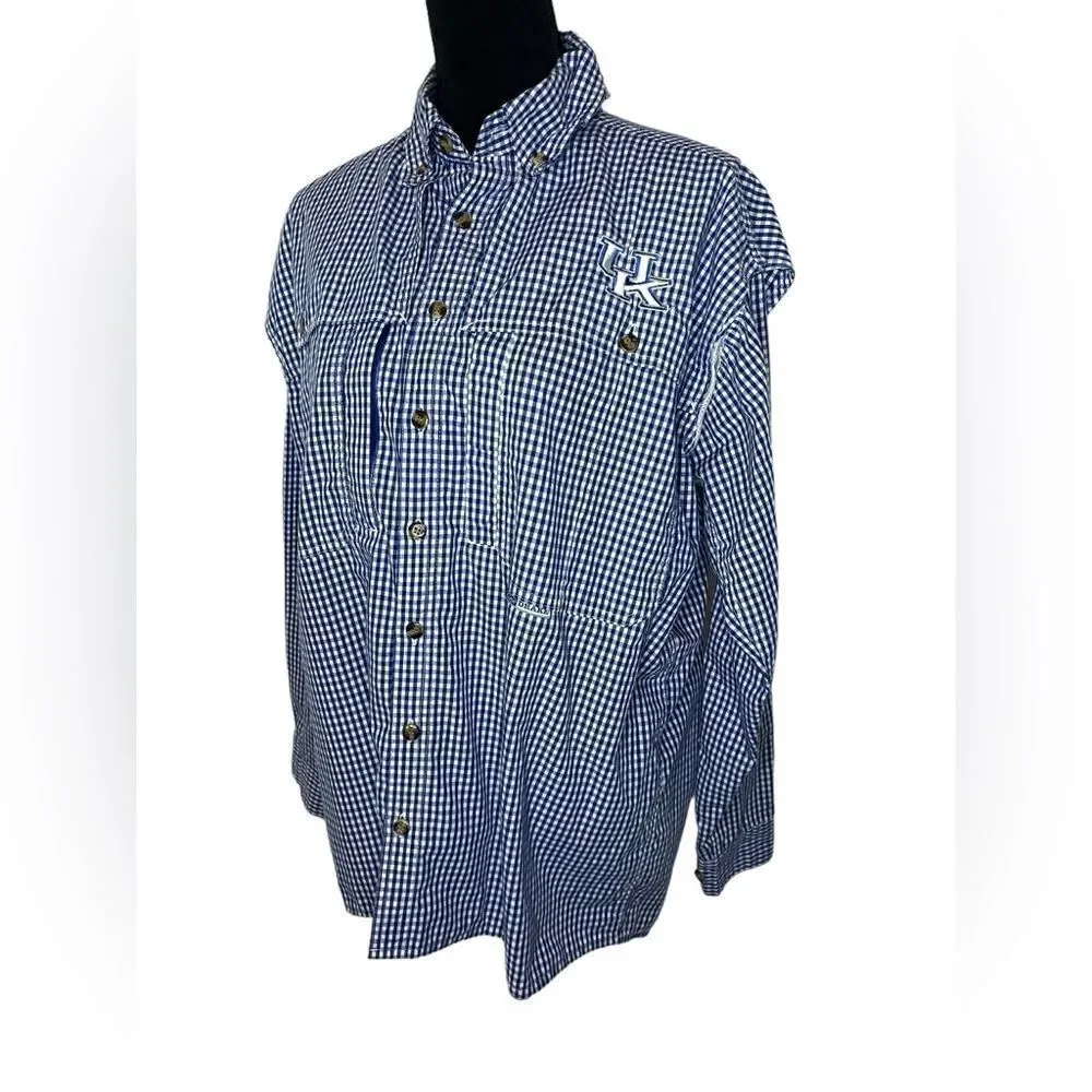 DRAKE UNIVERSITY OF KENTUCKY BLUE CHECKERED BUTTON UP WINGSHOOTERS SHIRT SIZE S‎